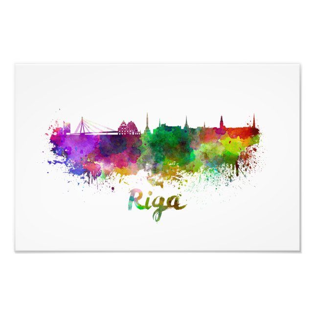 Riga skyline in watercolor fototryck (Framsidan)