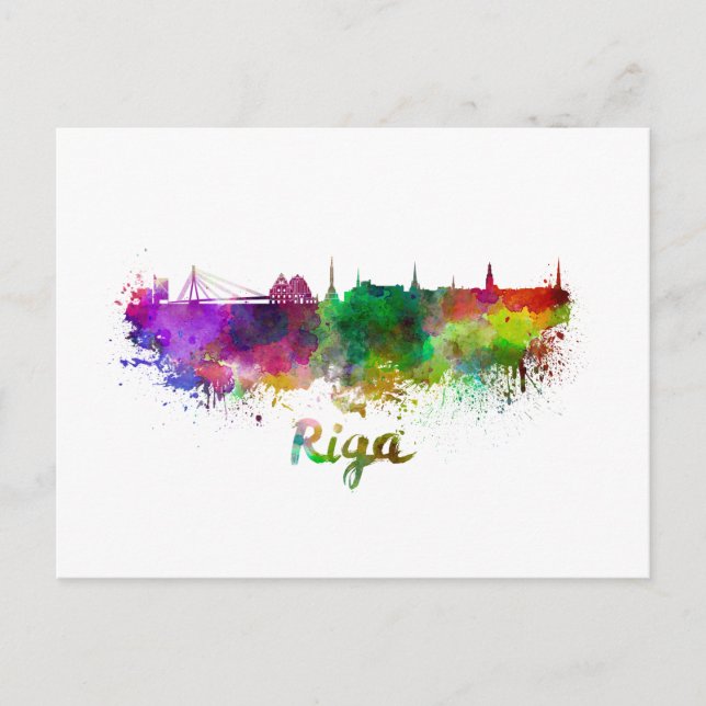Riga skyline in watercolor vykort (Framsida)