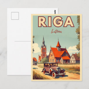 Riga Stad, Lettland baltisk kultur vintagepresente Vykort