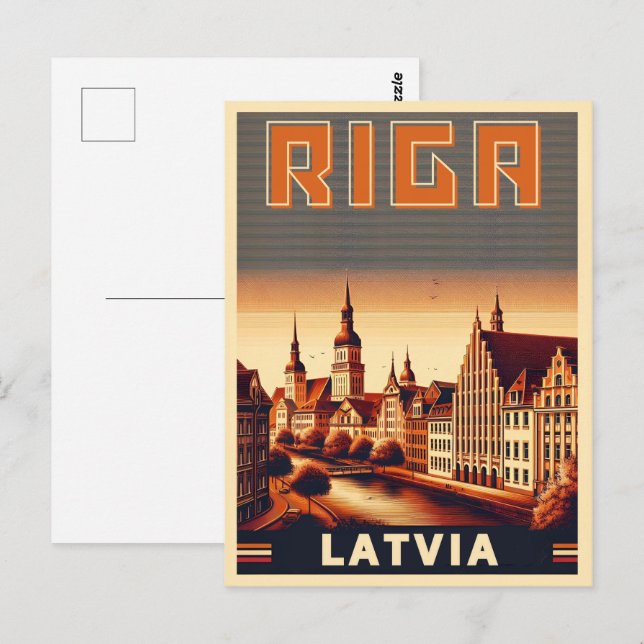 Riga Stad, Lettland baltisk kultur vintagepresente Vykort (Fram/baksida)
