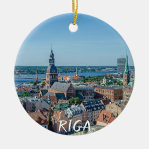 Riga-stadens centrum ovanifrån julgransprydnad keramik