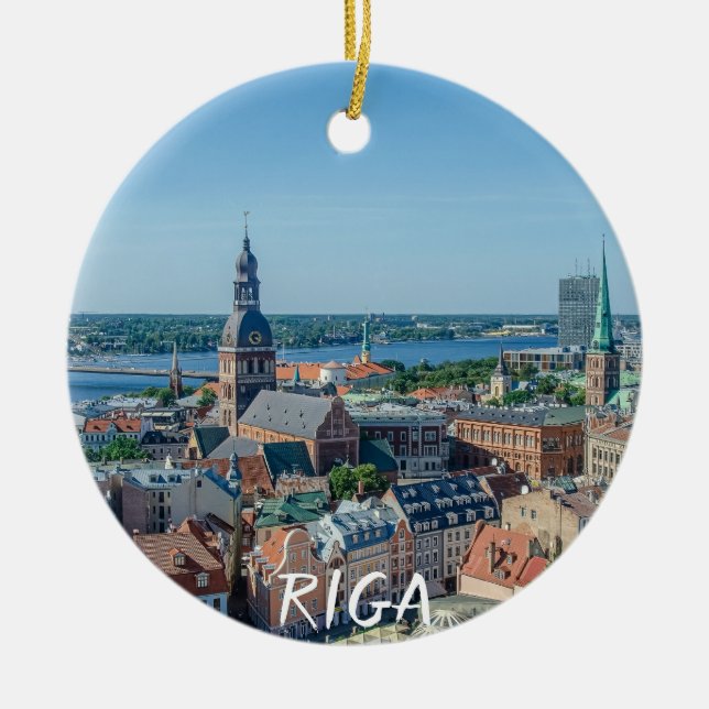 Riga-stadens centrum ovanifrån julgransprydnad keramik (Framsidan)