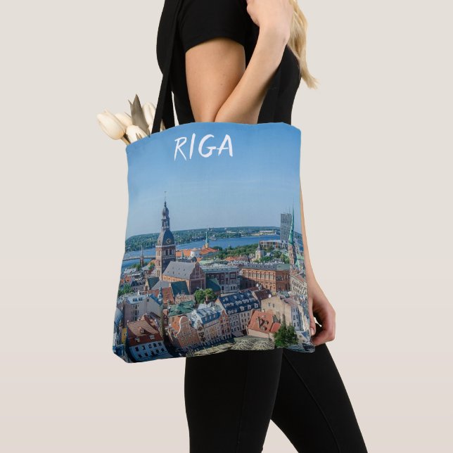 Riga-stadens centrum ovanifrån tygkasse (Närbild)