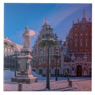 Riga Town Hall Square in vinterkeramic Tile Kakelplatta