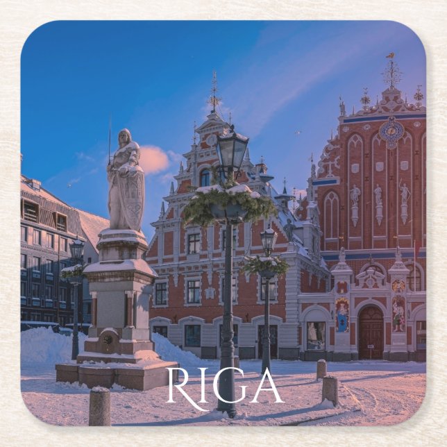 Riga Town Hall Square på vintertornet Pappra Kuste Underlägg Papper Kvadrat (Framsidan)