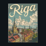 Riga Vintage Vykort<br><div class="desc">En nostalgisk och typisk skildring av Lettlands huvudstad Riga, som belyser sin rik och arkitektoniska plundrare. Utformningen har stadens charmerande gamla stad, kullerstensgator och ikoniska landmärken, som alla illustreras i en vintage stil. Denna teckning fångar själva kärnan i Rigas kulturarv och tidlösa skönhet och uppmanar tittarna att utforska dess unika...</div>