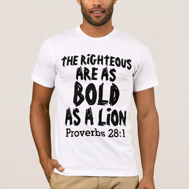 Righteous fet som Lejon, Proverbs 28:1 T-shirts (Framsida)