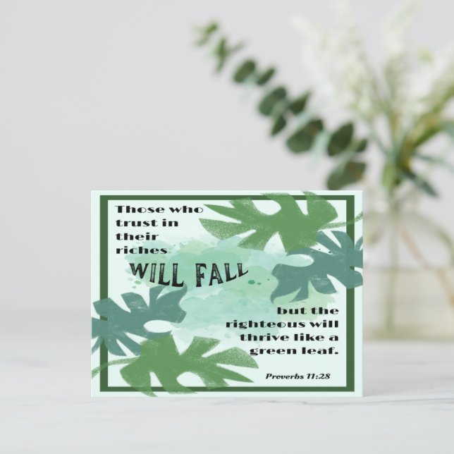 Righteous och Grönt Löv ordspråk 11:28 Vykort (Stående Fram)