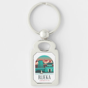 Rijeka Kroatien Metall Keychain Rektangulärt Silverfärgad Nyckelring