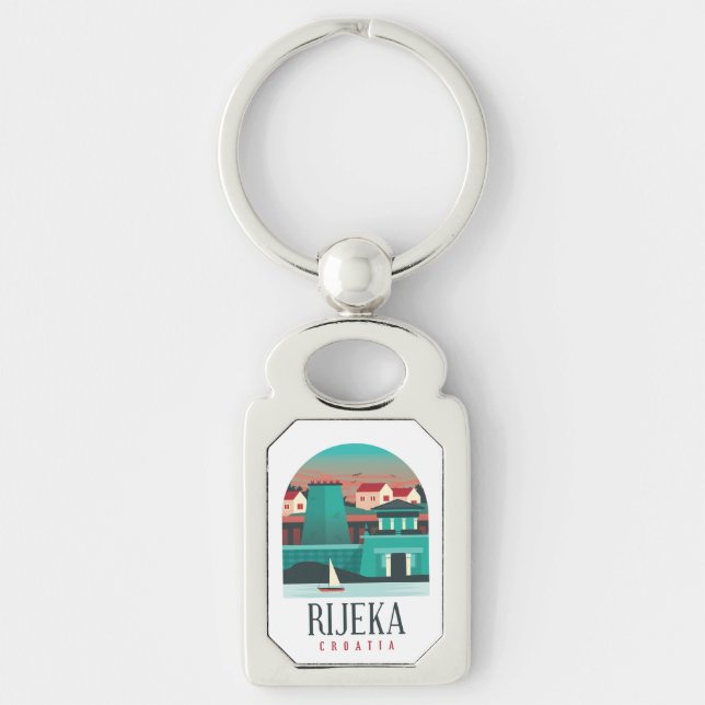 Rijeka Kroatien Metall Keychain Rektangulärt Silverfärgad Nyckelring (Framsidan)