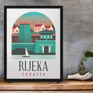 Rijeka Kroatien Vintage Minimal Poster