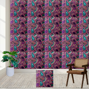 Rik Amethyst Lila Teal Guld Veining Geode Tile Kakelplatta