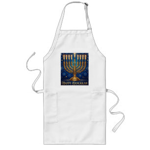 Rik Blå & Guld Juvelbesatt Hanukkah Långt Förkläde