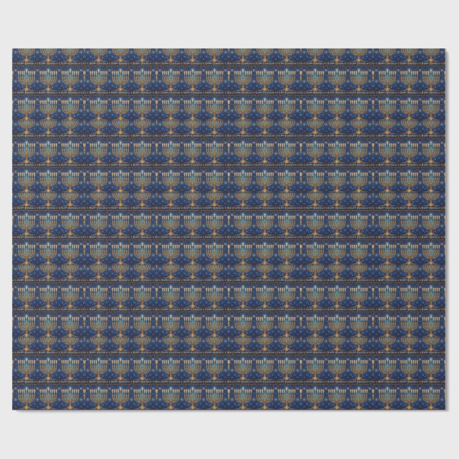 Rik Blå & Guld Juvelbesatt Hanukkah Presentpapper (Platt)