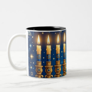 Rik Blå & Guld Juvelbesatt Hanukkah Två-Tonad Mugg