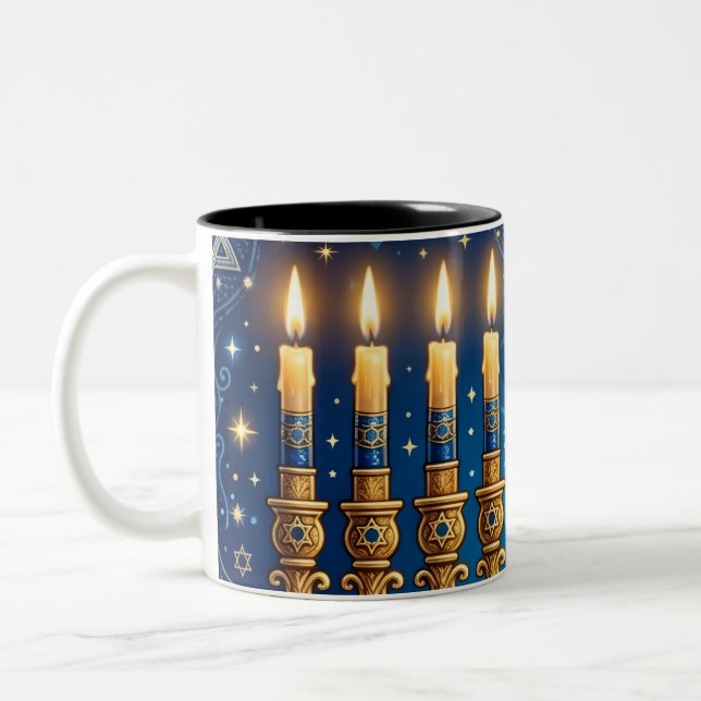 Rik Blå & Guld Juvelbesatt Hanukkah Två-Tonad Mugg (Vänster)