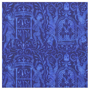 Rik Blue Medieval Tapestry med Cherubs Tyg