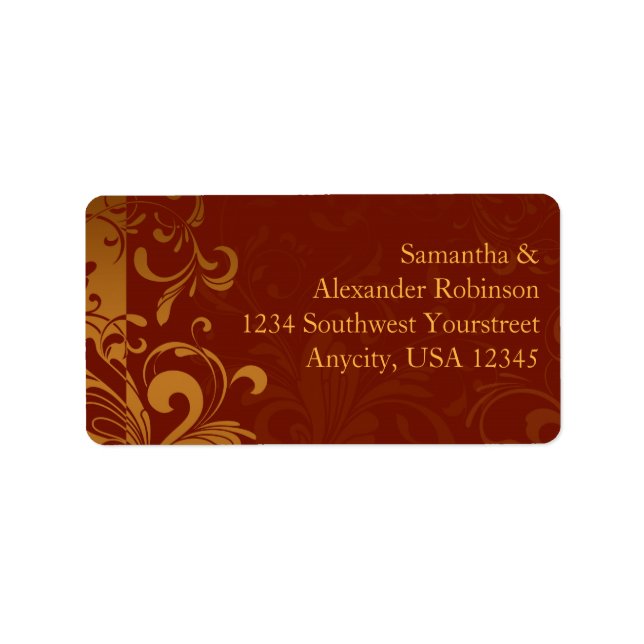 Rik Brick Red och Guld Reverse Swirl Adressetikett (Framsidan)