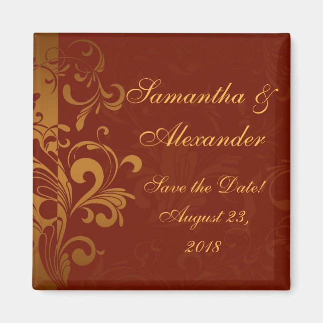 Rik Brick Red och Guld Reverse Swirl Magnet (Framsidan)