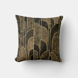 Rik Brown och Guld Art Deco Mönster Kudde