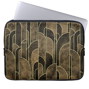Rik Brown och Guld Art Deco Mönster Laptop Fodral