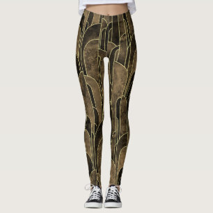 Rik Brown och Guld Art Deco Mönster Leggings
