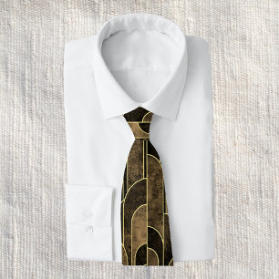 Rik Brown och Guld Art Deco Mönster Slips