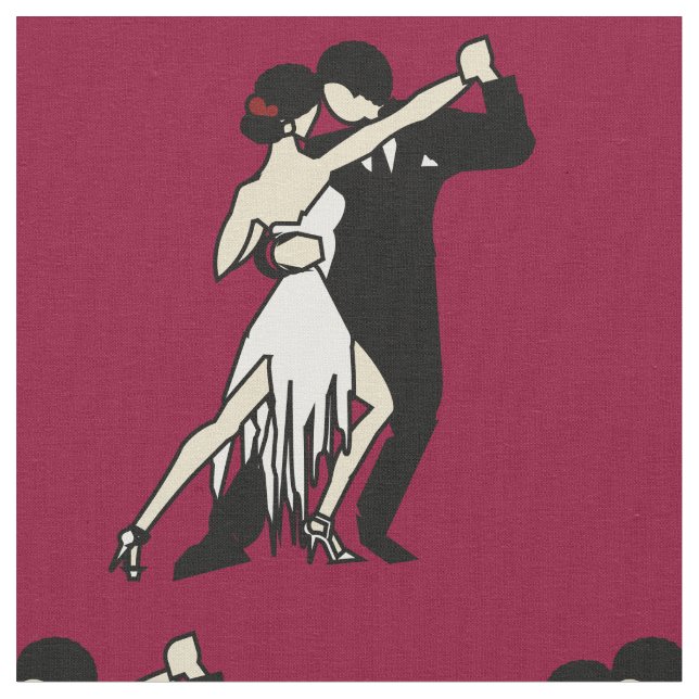 Rik Burgundy Retro Tango Dancers Tyg (Närbild)