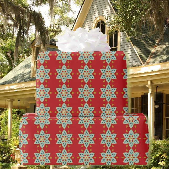 Rik Colonial Red Quilt Mönster Birthday Giftwrap Presentpapper (Skapare uppladdad)