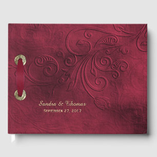 Rik Elegant Burgundy Bröllop Guest Bok