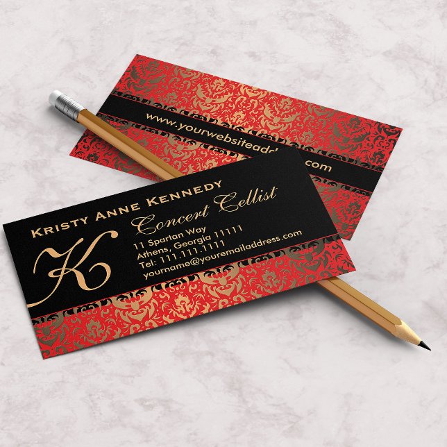 Rik Elegant Red Guld och Black Damask Classic Visitkort (Skapare uppladdad)