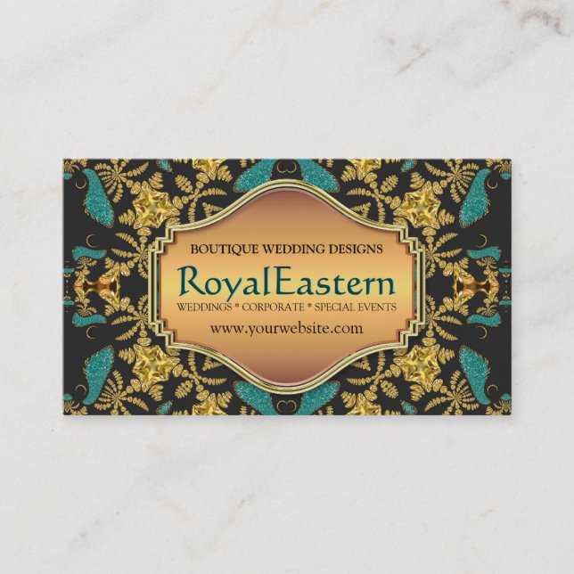 Rik Elegant Royal Östra Teal Black Guld Baroque Visitkort (Framsida)