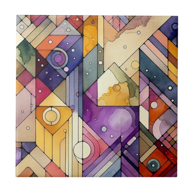 Rik Geometric Mosaic Stached Glass Watercolor Kakelplatta (Framsidan)