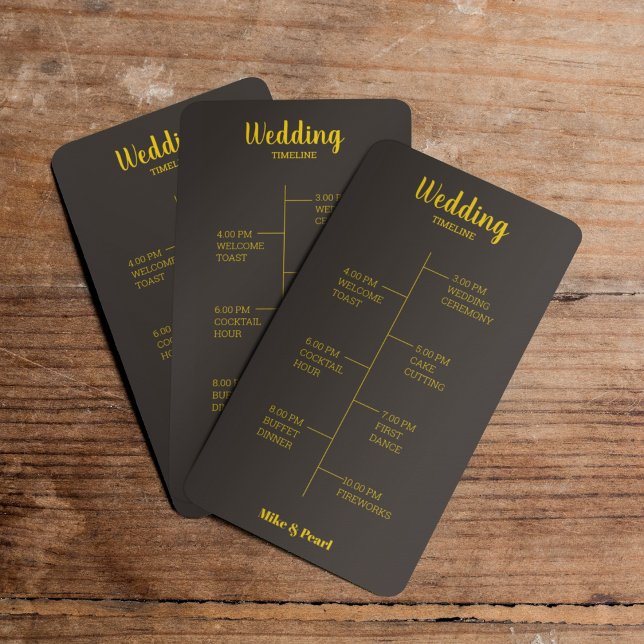 Rik Golden in Black Bröllop Theme Program (Let your wedding timeline card match your wedding theme.)