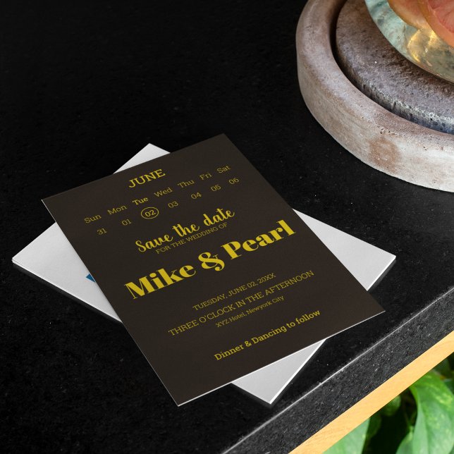 Rik Golden in Black Bröllop Theme Spara Datumet (Make a best theme wedding like this rich golden and black theme wedding cards.)