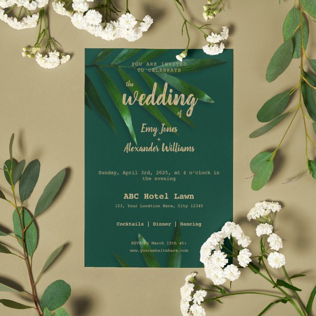 Rik Grönt - inbjudan till gyllene tema (Nature theme wedding invitation card )