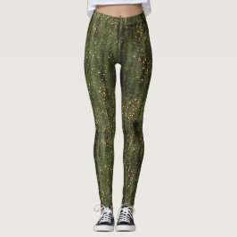 Rik Grönt och Guld Abstrakt Gnistra Mönster Leggings