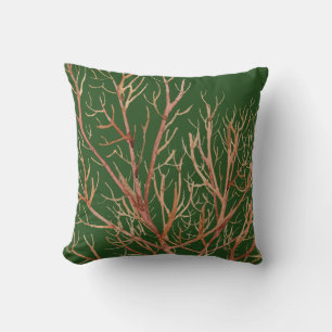 Rik Grönt och koral Mönster Kudde