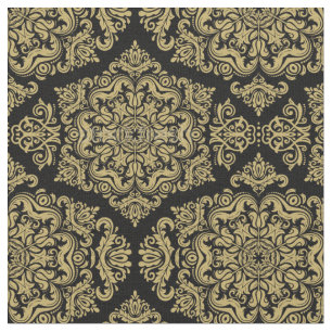 Rik Guld på Black Damask Fabric Tyg