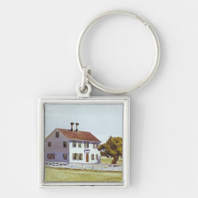 Rik hus fyrkantig silverfärgad nyckelring (Framsidan)