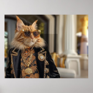 Rik katt framför en mansion poster