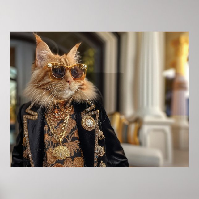 Rik katt framför en mansion poster (Framsidan)