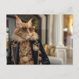 Rik katt framför en mansion vykort