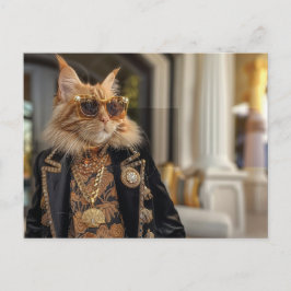 Rik katt framför en mansion vykort