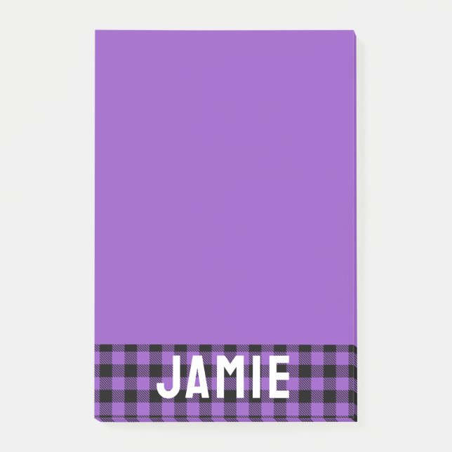 Rik Lavender Buffalo Check White Namn Post-it Block (Framsida)