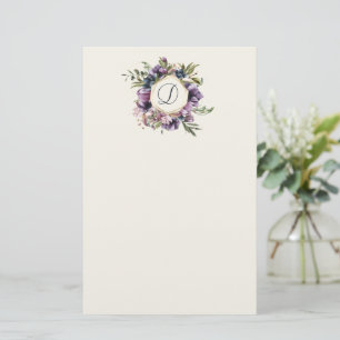 Rik Lila Blommigt Framework Monogram Stationery Brevpapper