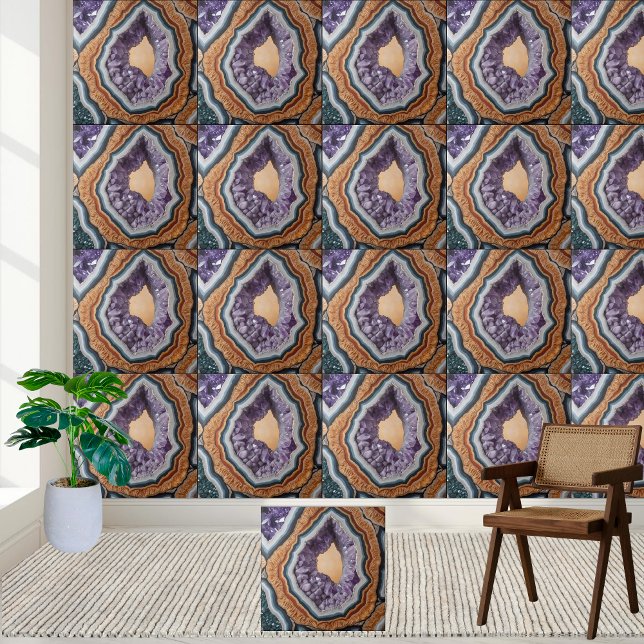 Rik Lila Grått och Earthy Tones Amethyst Geode Kakelplatta (Rich Purple Gray and Earthy Tones Amethyst Geode Ceramic Tile)