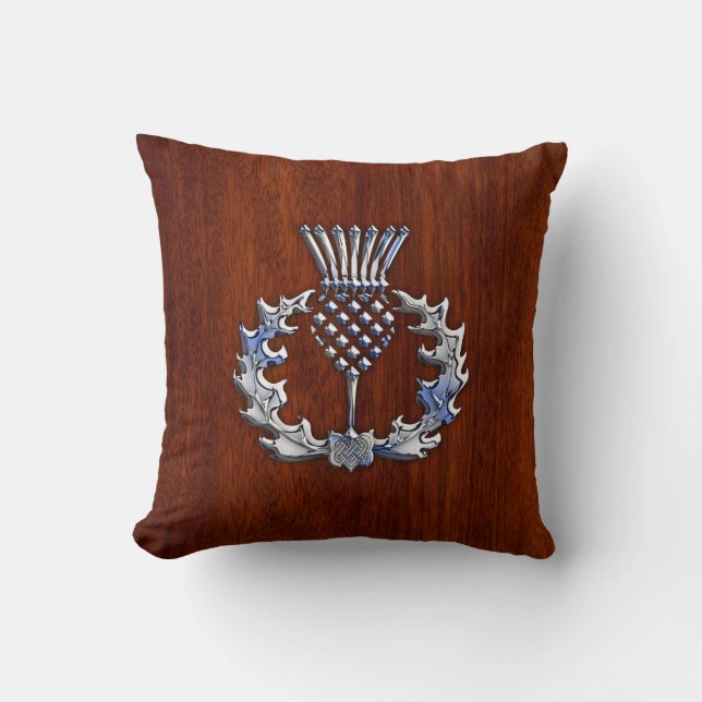Rik Mahogany Wood Scottish Thistle Print Kudde (Framsida)
