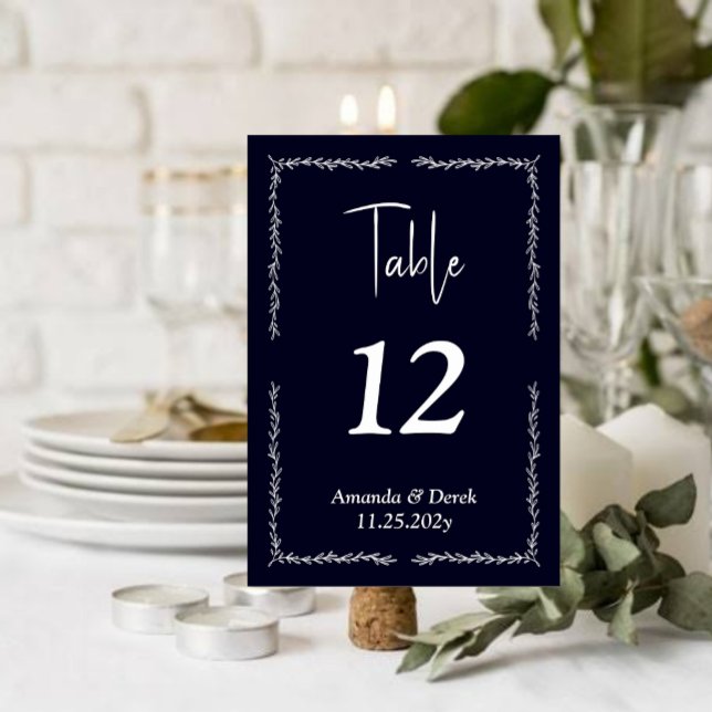 Rik Mörk blått Bröllop-Bordsnummer-kort för svart  Bordsnummer (Skapare uppladdad)