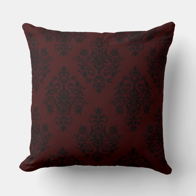 Rik Mörk Red Färg Snyggt Damask-design Kudde (Framsida)